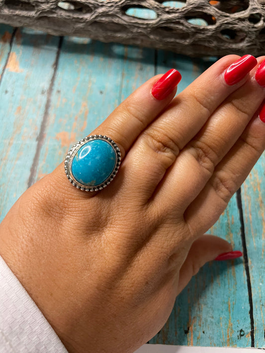 Old Pawn Handcrafted Sterling Silver & Light Blue Larimer Ring Size 7