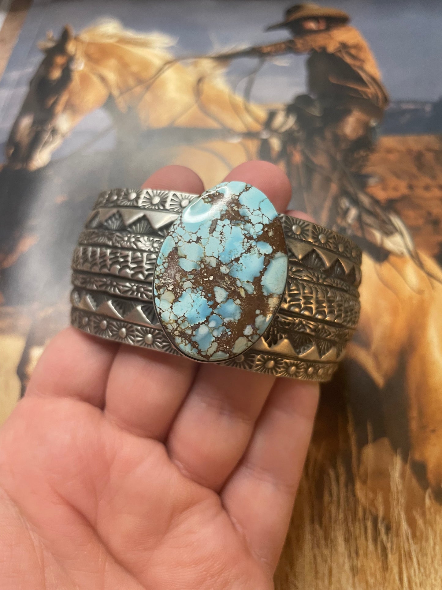 Handcrafted Golden Hills Turquoise Sterling Silver Cuff Bracelet Signed