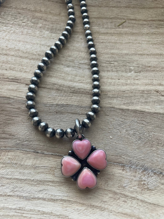 Handcrafted Queen Pink Conch Shell And Sterling Silver Heart Pendant Signed