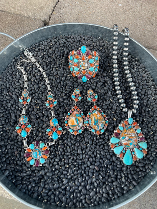 Handcrafted Collectors Piece Multi Stone & Spice Sterling Silver Earrings Signed V & C Hale