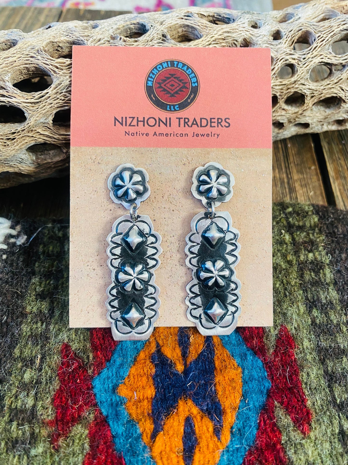 Navajo Sterling Silver Concho Dangle Earrings By Leander Tahe