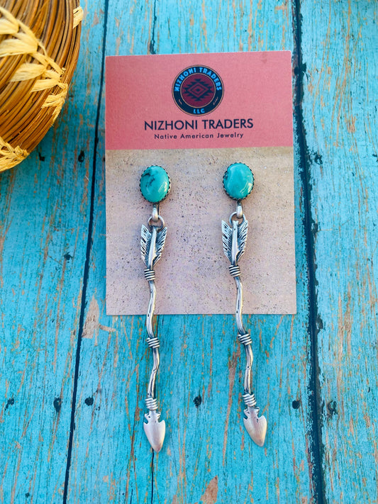Handcrafted Turquoise & Sterling Silver Arrow Dangle Earrings