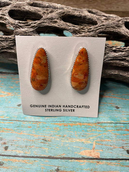 Handcrafted Apple Coral And Sterling Silver Earrings