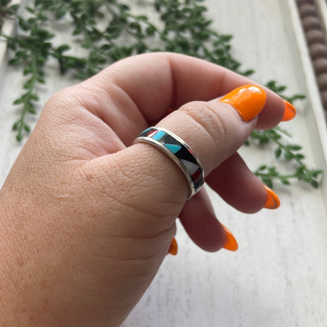 Handcrafted Sterling Silver Multistone Inlay Stacker Ring