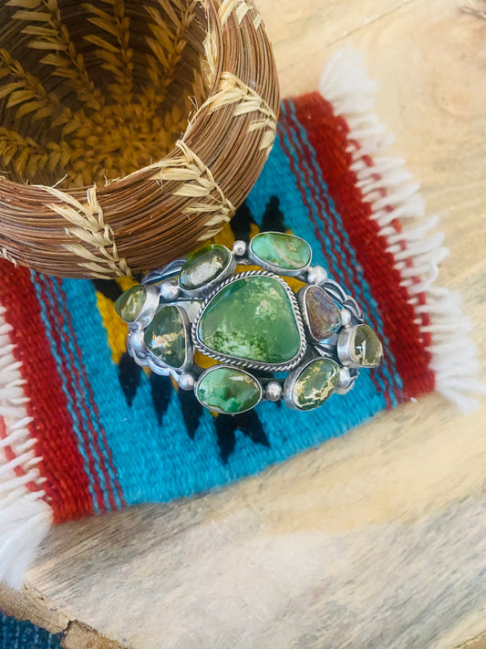 Handcrafted Royston Turquoise & Sterling Silver Cuff Bracelet Signed /