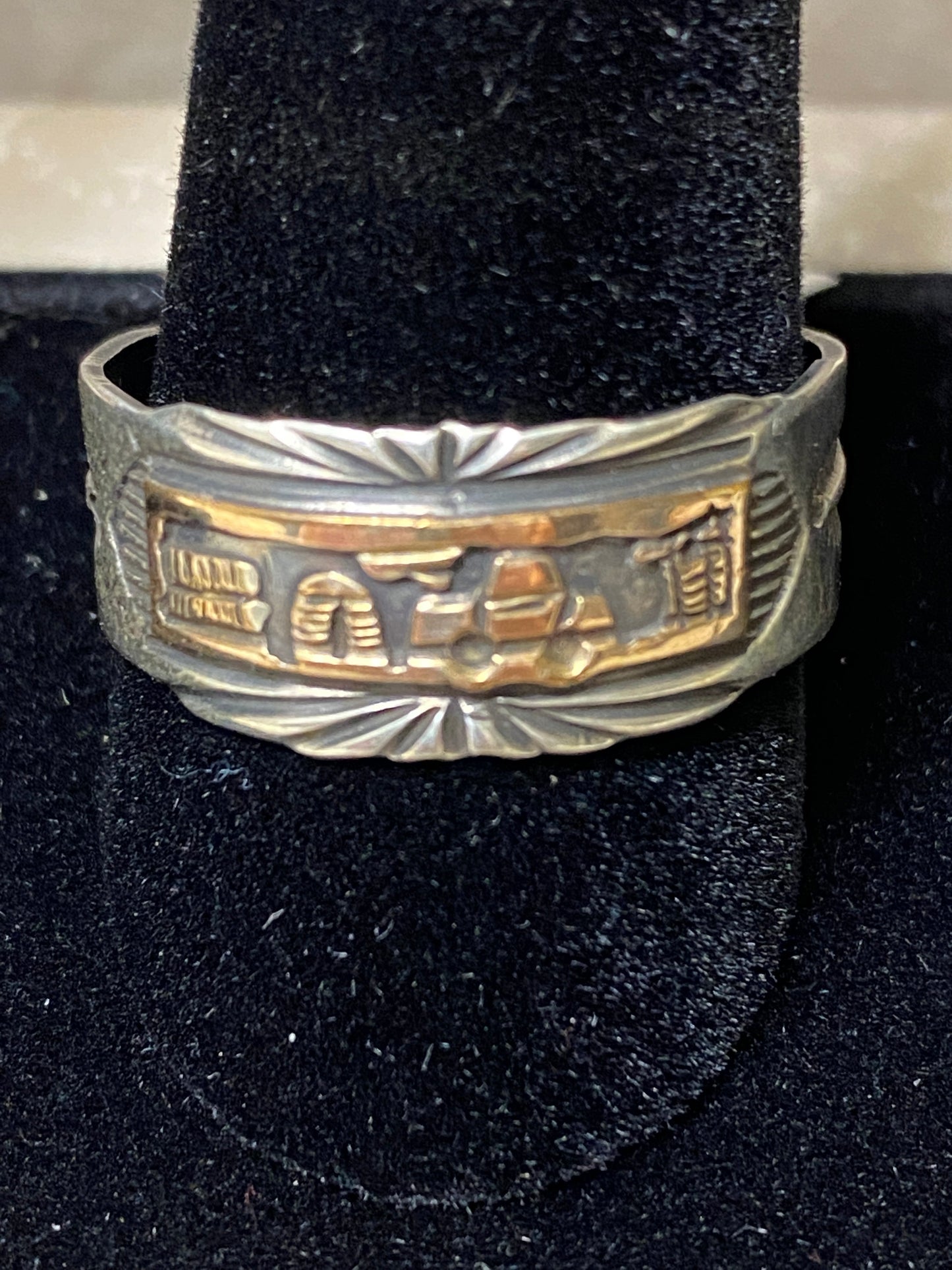 Handcrafted Sterling Silver Copper Story Teller Ring Size 12.5