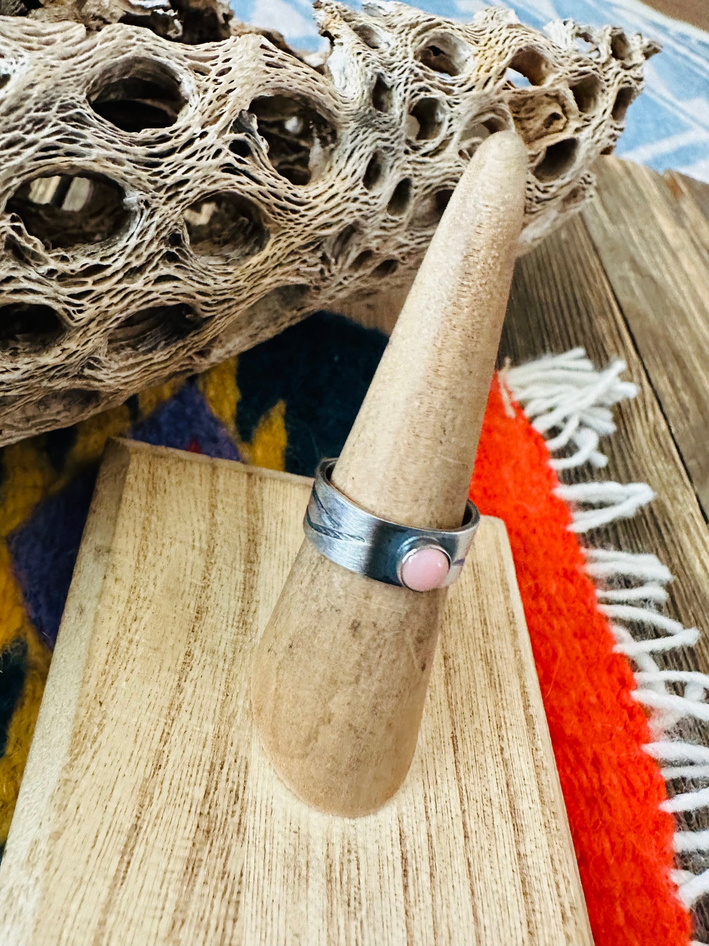 Handcrafted Sterling Silver and Queen Pink Conch Shell Band Ring