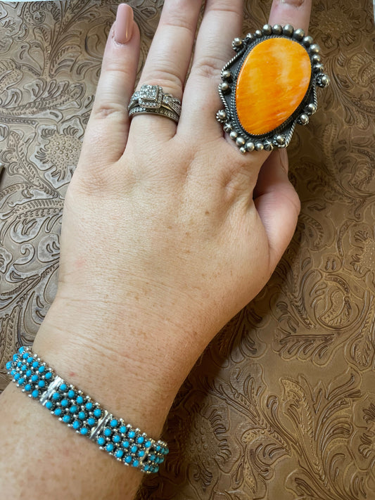 Handcrafted Sterling Silver And Orange Spiny Ring Size 8