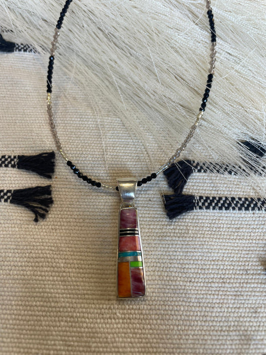 Handcrafted Multi Stone Inlay & Sterling Silver Pendant