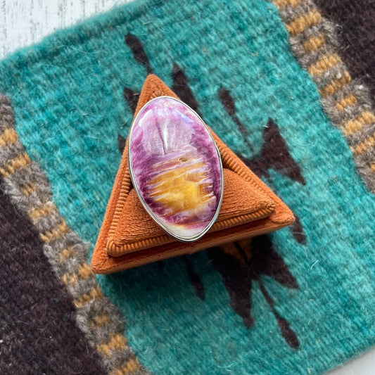 Handcrafted Sterling Silver & Purple Spiny Ring Size 7.5