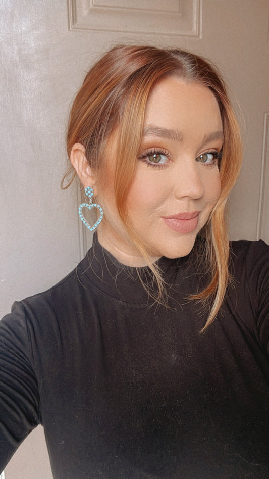 Handcrafted Sleeping Beauty Turquoise And Sterling Silver Heart Dangle Earrings