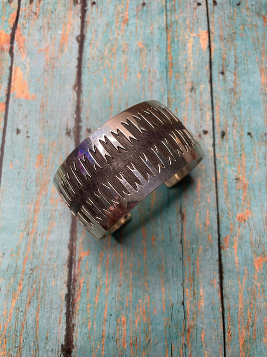 Handcrafted Southwest Tribal Sterling Silver Cuff Bracelet Signed