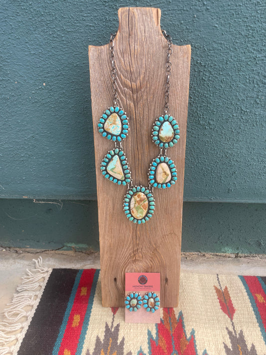 Handcrafted Sterling Silver Turquoise Necklace & Earring Set Signed B Yellowhorse