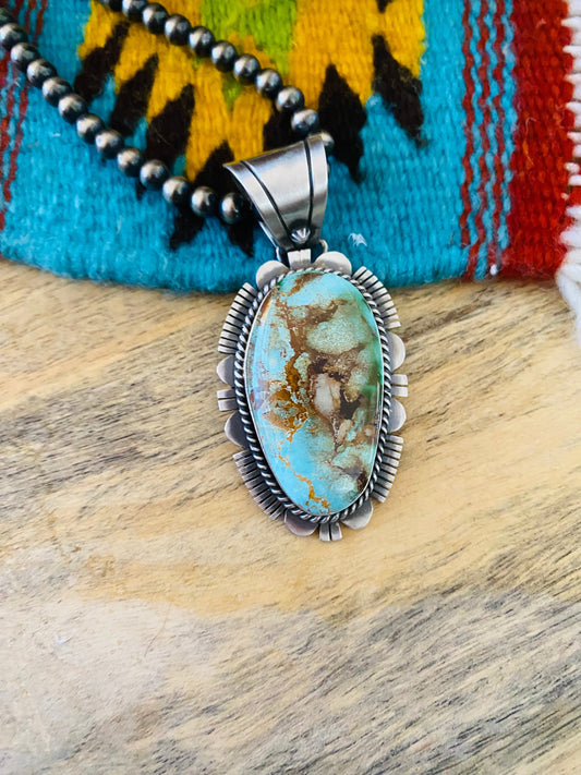 Handcrafted Royston Turquoise and Sterling Silver Pendant by Russell Sam