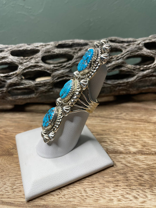 Handcrafted Turquoise And Sterling Silver Statement Ring Sz 6