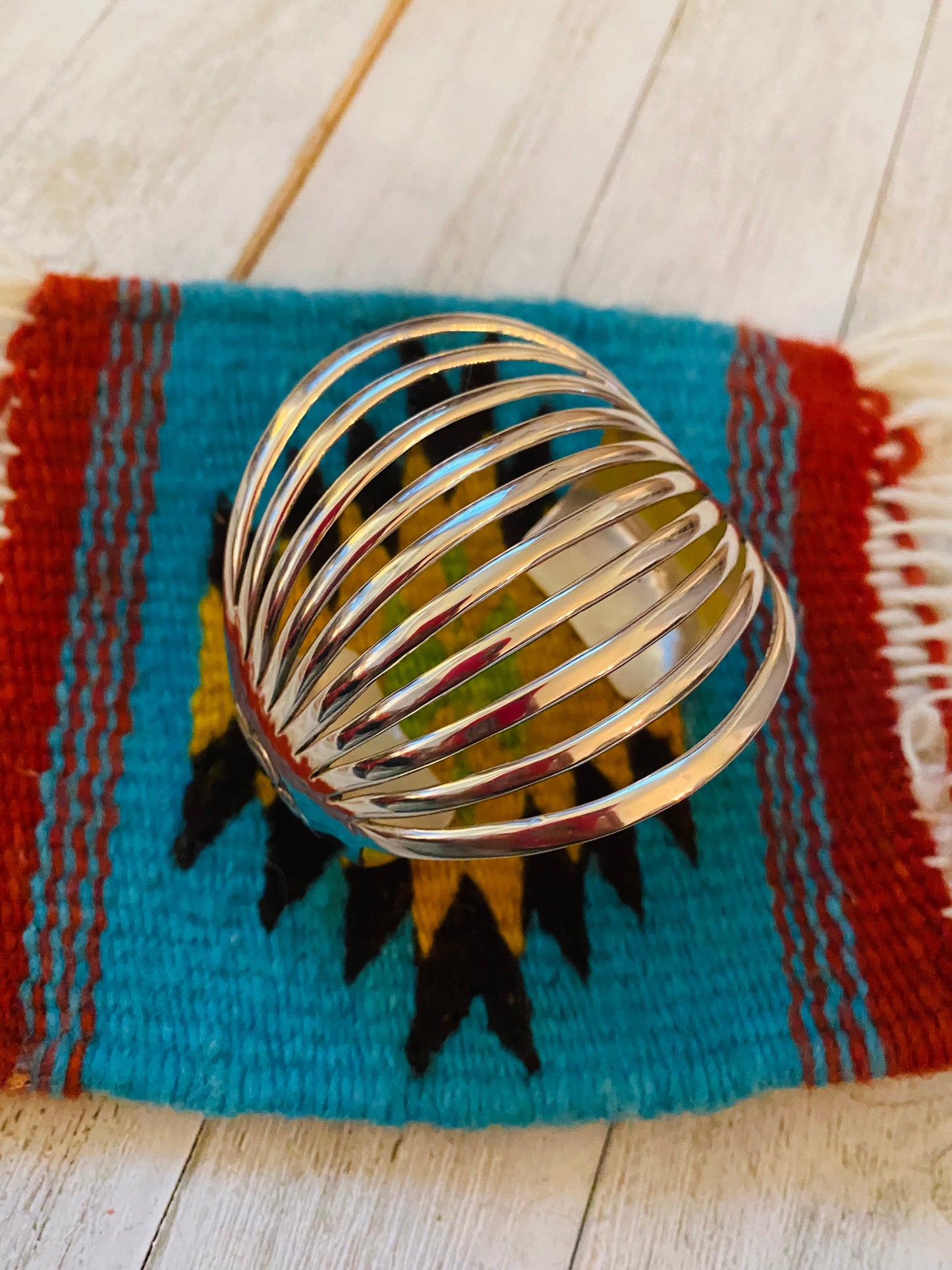 Navajo Hand Stamped Sterling Silver Cuff Bracelet