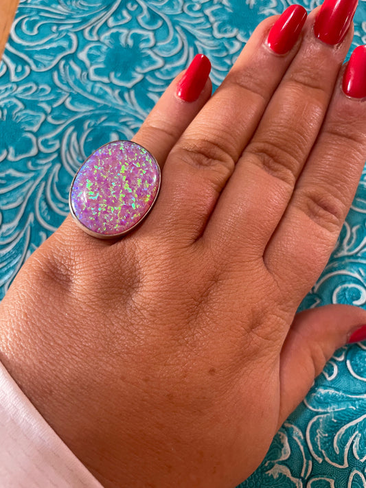 Old Pawn Handcrafted Sterling Silver & Pink Opal Ring Size 6
