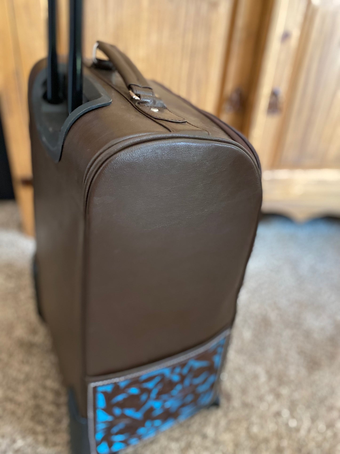 Chocolate Leather and Turquoise Carry On Roller Bag