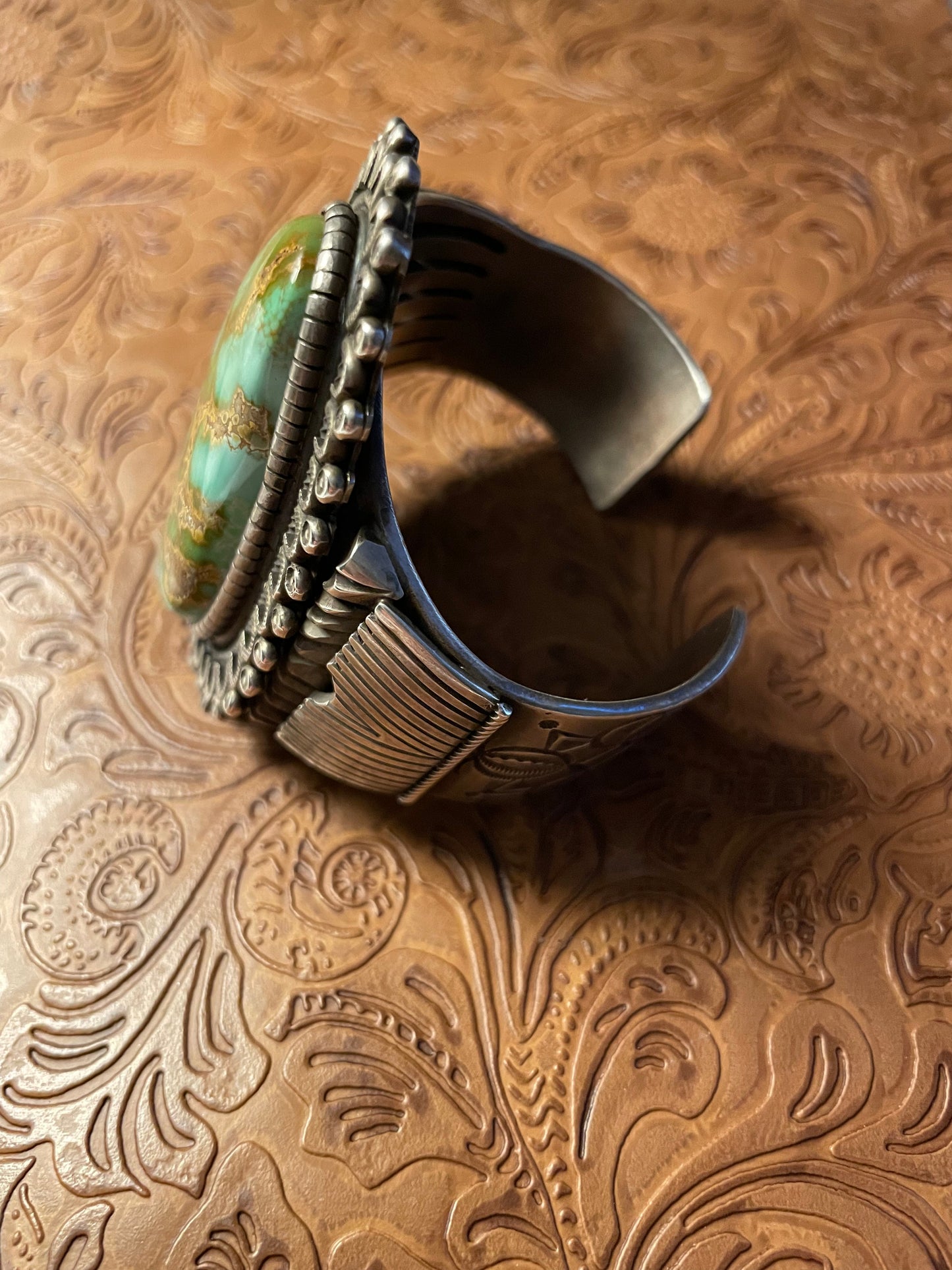 Navajo Sterling Silver & Turquoise Cuff Bracelet Signed