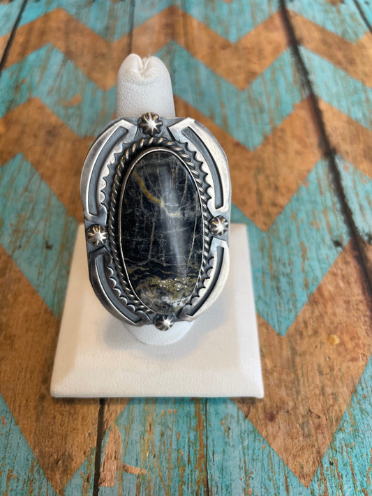 Handcrafted Sterling Silver And White Buffalo Adjustable Ring