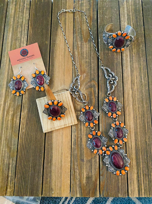 Handcrafted Multicolor Spiny And Sterling Silver 4 Piece Set by Kevin Billah