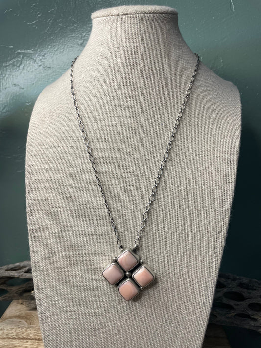 Handcrafted Queen Pink Conch Shell And Sterling Silver Necklace Signed