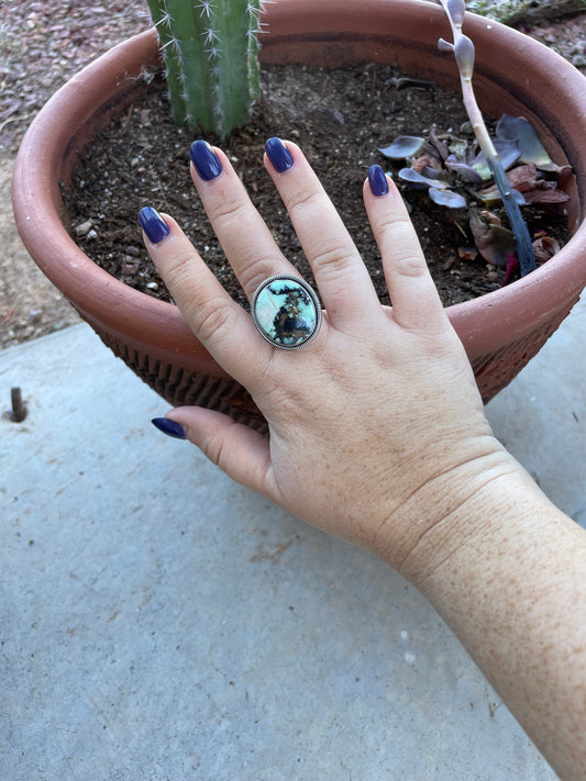 Handcrafted Golden Hills Turquoise And Sterling Silver Adjustable Ring