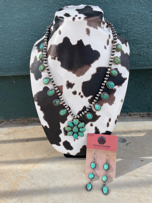 “The Rainstorm” Beautiful Handcrafted Sterling Silver Turquoise Necklace & Earring Set