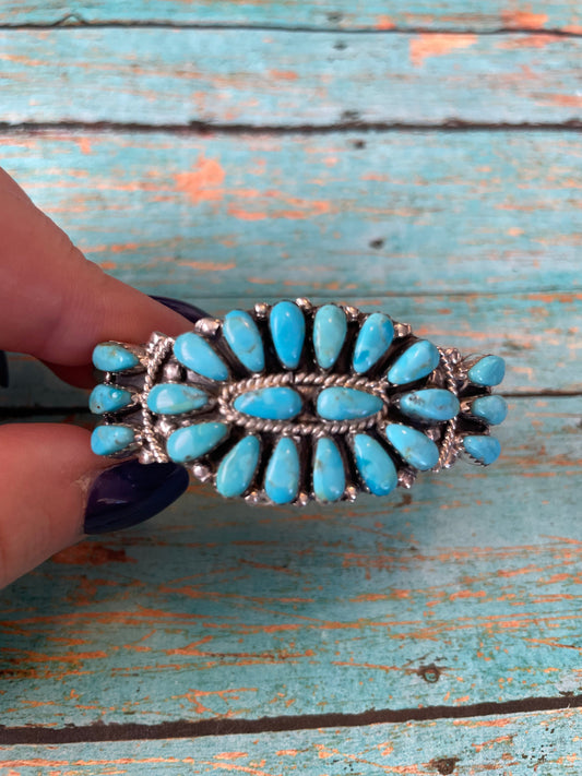Handcrafted Turquoise And Sterling Silver Cluster Adjustable Cuff Bracelet /