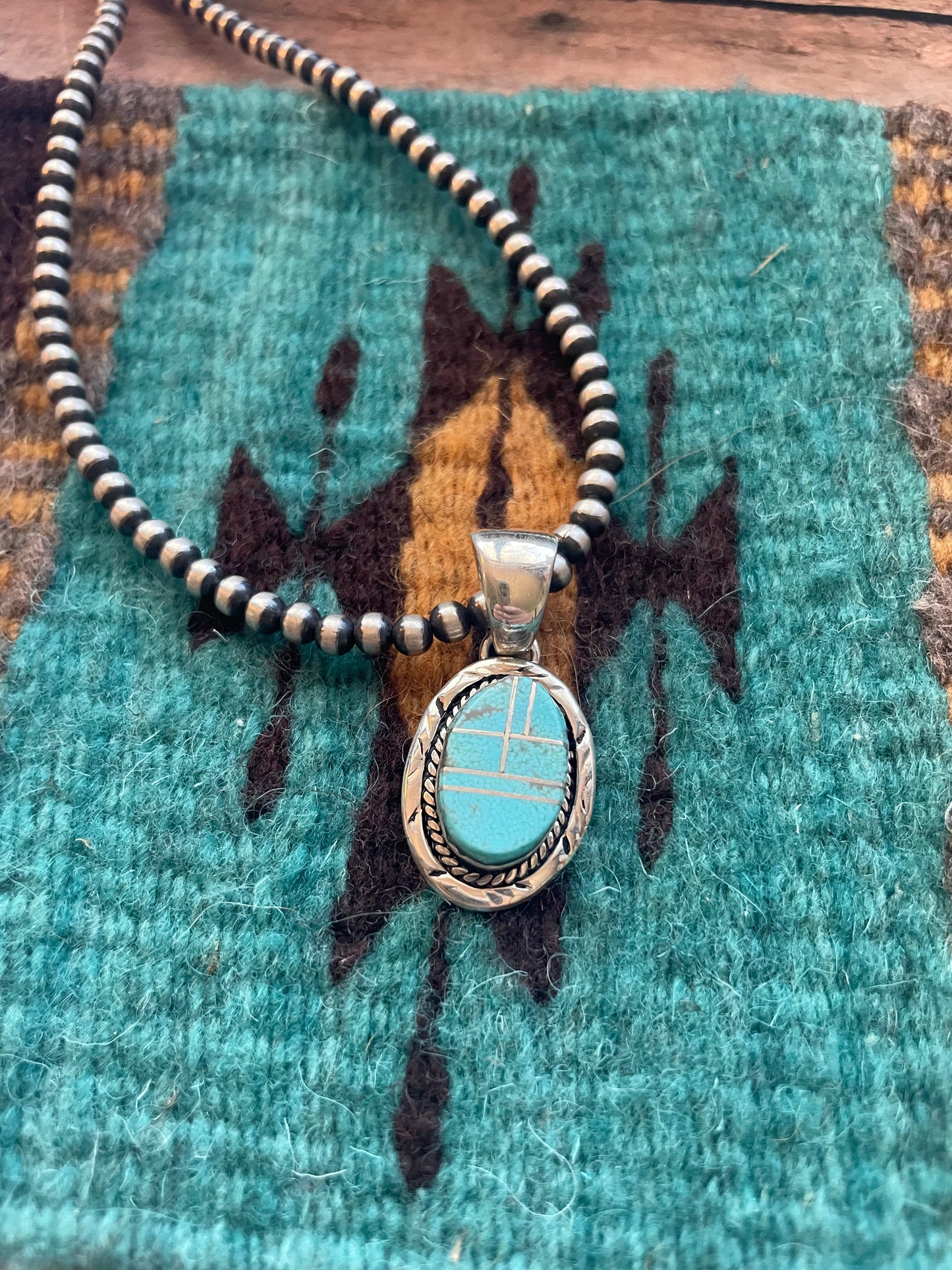 Handcrafted Number 8 Turquoise Inlay & Sterling Silver Pendant