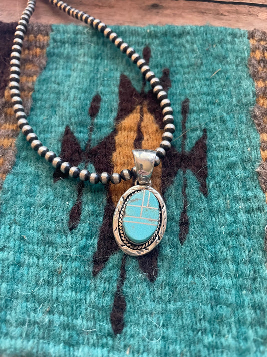 Handcrafted Number 8 Turquoise Inlay & Sterling Silver Pendant