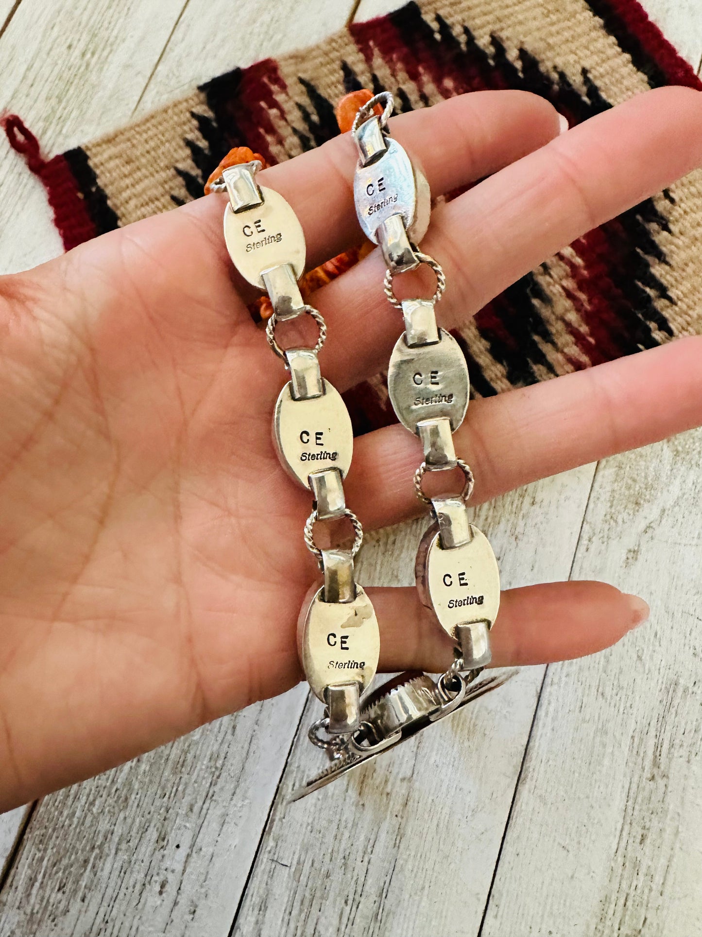 Handcrafted Sterling Silver & Orange Spiny Beaded Naja Necklace