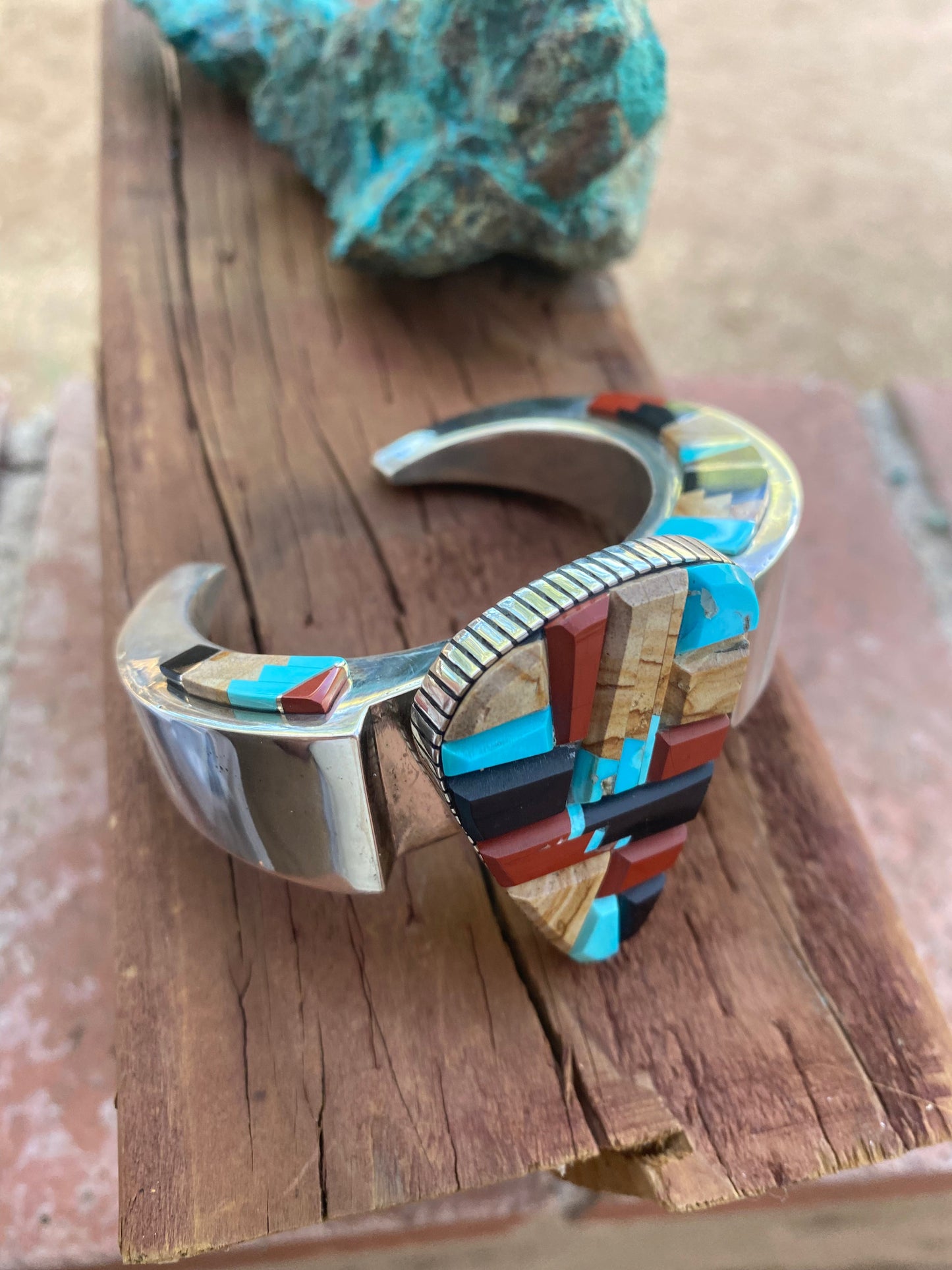 Handcrafted Multi Stone & Sterling Silver High Rise Inlay Cuff Bracelet by Melvin Francis /