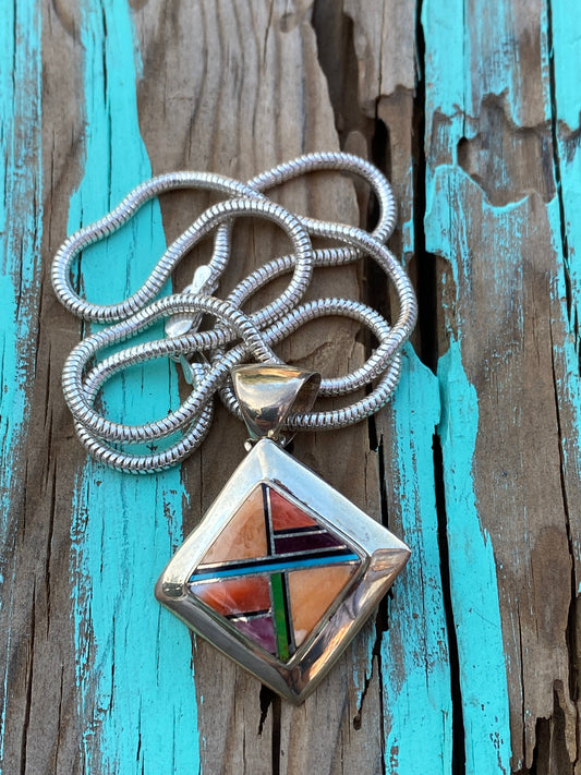Handcrafted Orange Spiny Multi stone Square Pendant