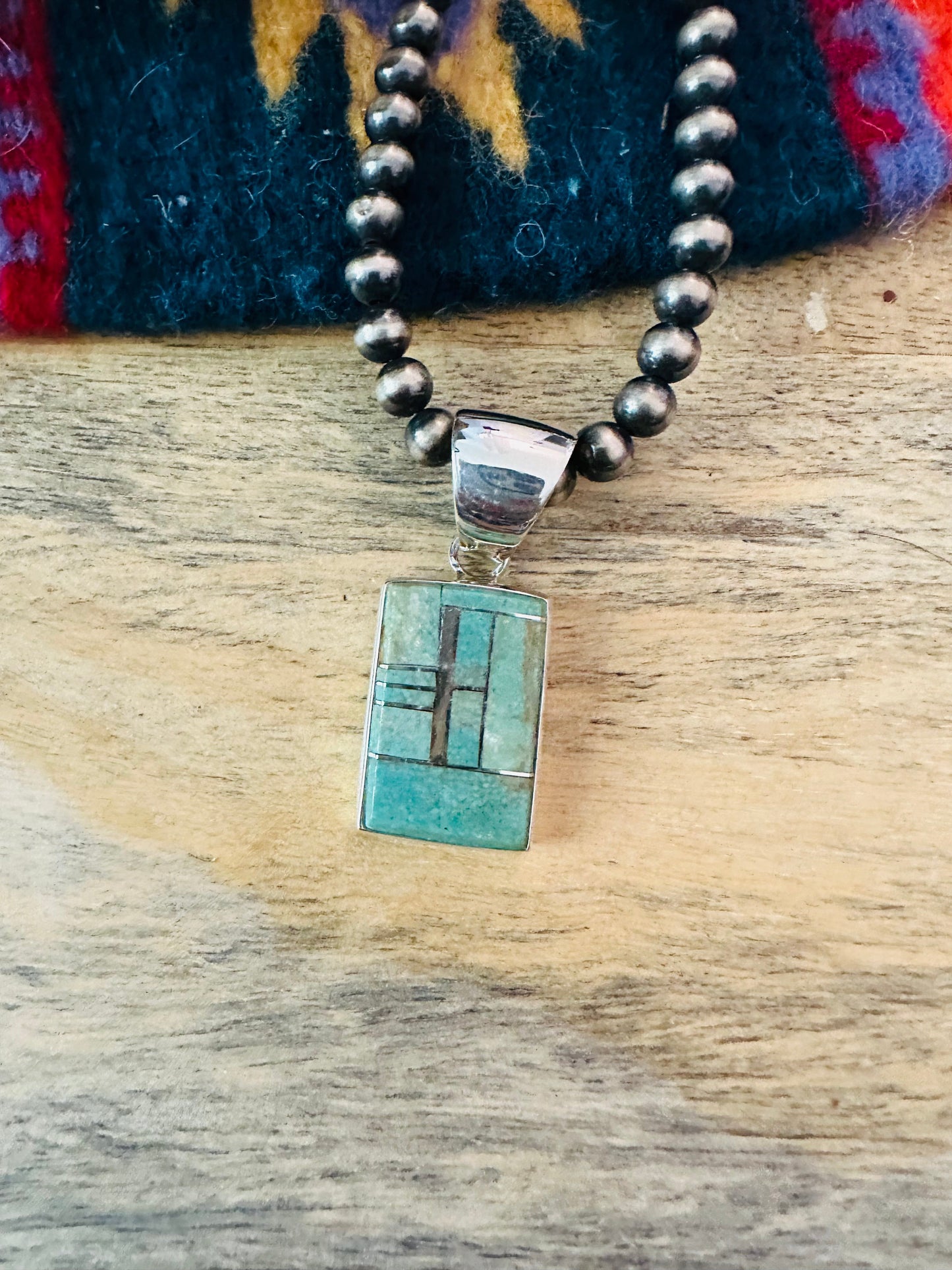 Navajo Turquoise & Sterling Silver Inlay Pendant