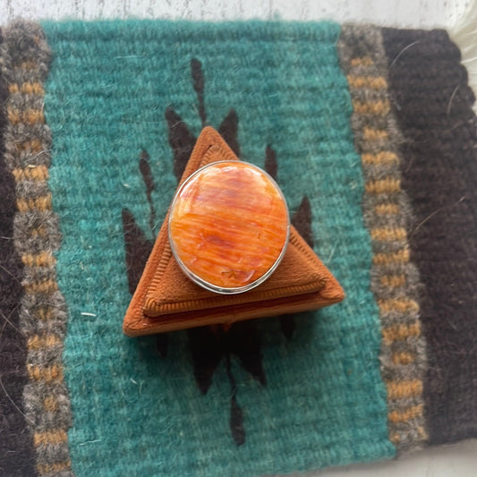 Handcrafted Sterling Silver & Orange Spiny Ring Size 7
