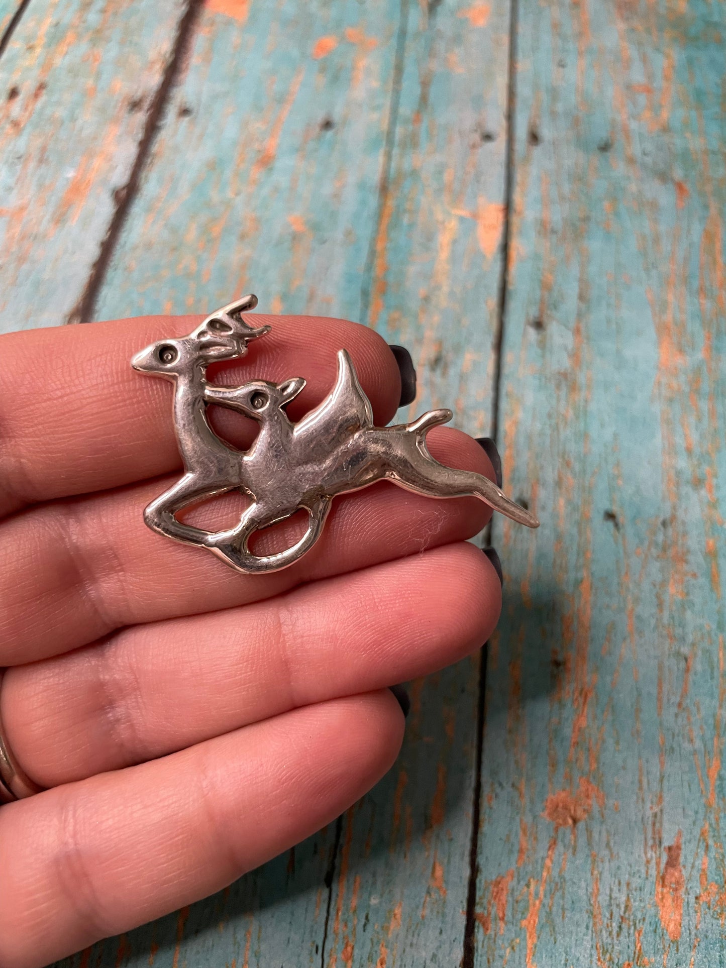 Handcrafted Sterling Silver Deer Pin Signed