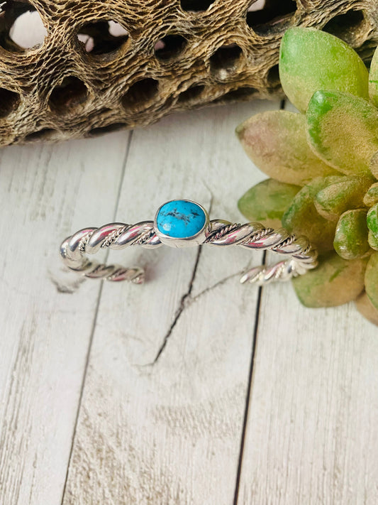 Handcrafted Twisted Sterling Silver & Kingman Turquoise Cuff Bracelet