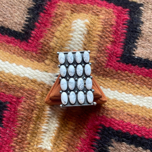 Handcrafted Sterling Silver & White Buffalo Cluster Ring Signed Jacquline Silver