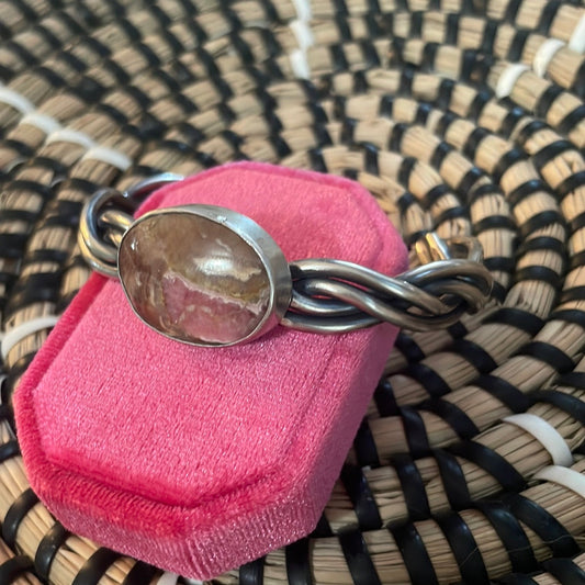 Handcrafted Sterling Silver And Rhodochrosite Cuff Bracelet