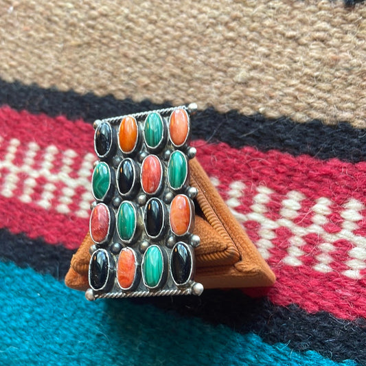 Handcrafted Sterling Silver Multi Stone Cluster Ring Size 8.5 Signed Jacquline Silver