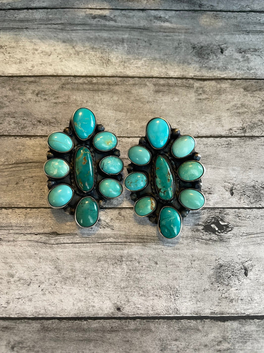 Handcrafted Beaded Sterling Silver & Royston Turquoise Necklace & Earring Set by Ella Peter