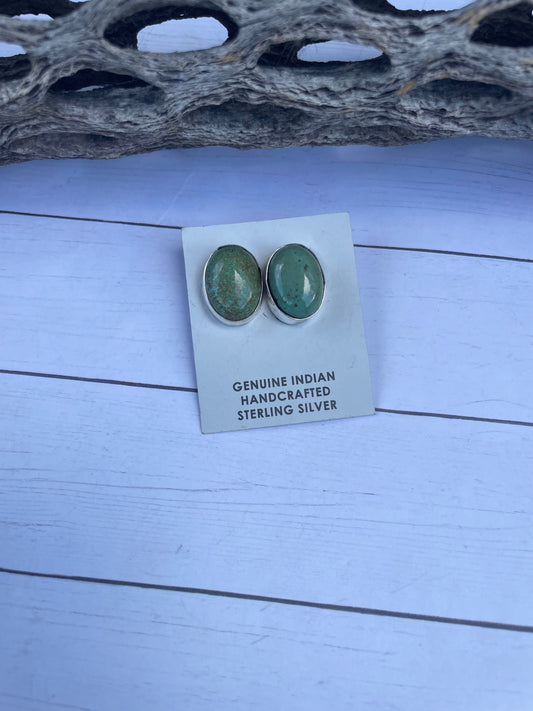 Handcrafted Turquoise And Sterling Silver Post Earrings