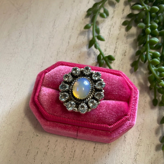 Nizhoni Handmade Ethiopian Opal, Topaz And Sterling Silver Adjustable Ring
