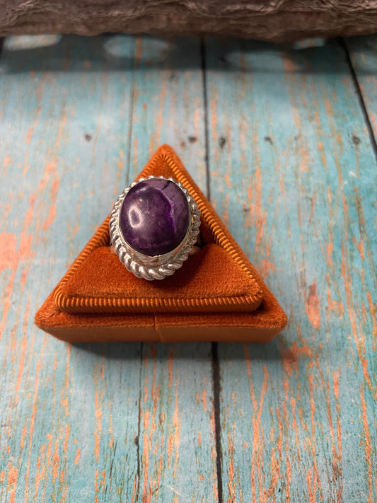 Old Pawn Handcrafted Sterling Silver & Charorite Ring Size 7.5
