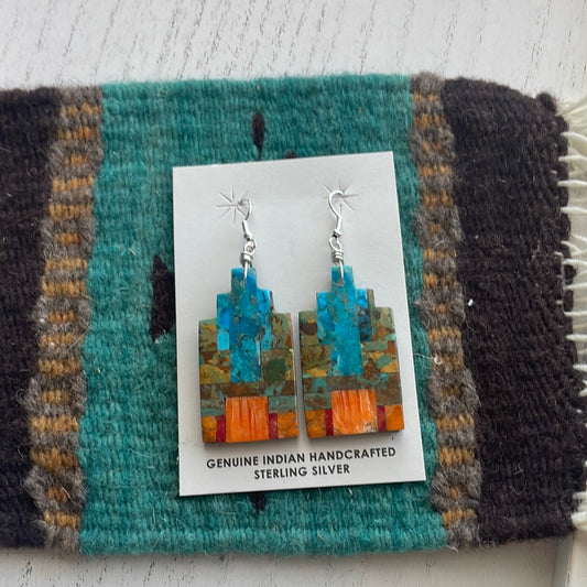 Handcrafted Multi Stone Inlay Dangle Earrings