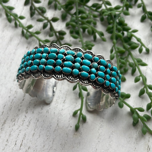“The 4 Row Turquoise Cuff” Sterling Silver Turquoise Cuff Bracelet /