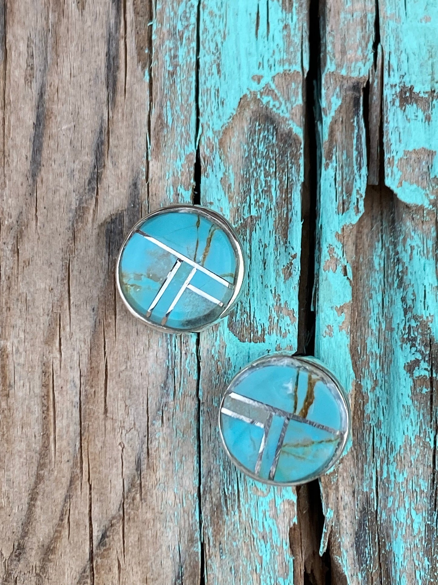 Handcrafted Turquoise & Sterling Silver button Stud Earrings