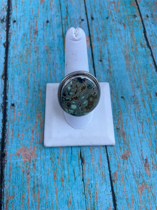 Handcrafted Golden Hills Turquoise And Sterling Silver Adjustable Ring