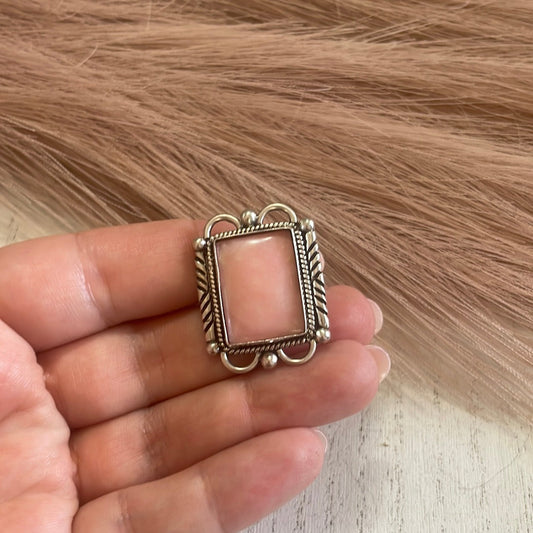 Gorgeous Handcrafted Pink Peruvian Opal And Sterling Silver Adjustable Ring